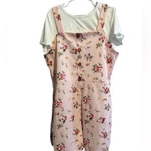 NWT Girls Pink Floral Overall Romper Shorts White Short Sleeve Shirt  - Size 16